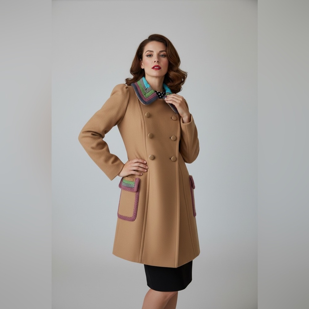 Plenty by Tracy Reese | Wool Blend Crochet Collar Coat, Camel, Size 0, GUC - Picture 2 of 16